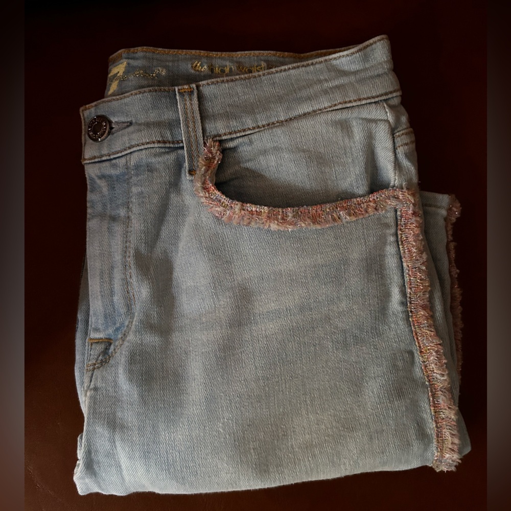 7 For All Mankind High Waist Ankle Skinny With Rainbow Fringe size 30  🌈 👖 - Picture 15 of 16